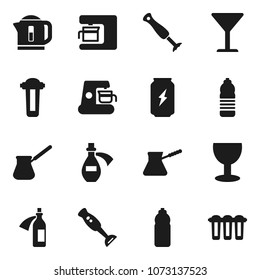 Flat vector icon set - turk coffee vector, blender, enegry drink, water bottle, glass, potion, maker, kettle, filter