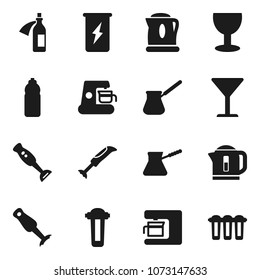 Flat vector icon set - turk coffee vector, blender, enegry drink, water bottle, glass, potion, maker, kettle, filter