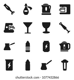 Flat vector icon set - turk coffee vector, blender, enegry drink, water bottle, glass, potion, maker, kettle, filter