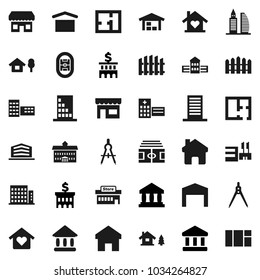 Flat vector icon set - university vector, school building, drawing compass, bank, stadium, dry cargo, hospital, home, chalet, barn, fence, plan, apartments, office, love, store, mall, window