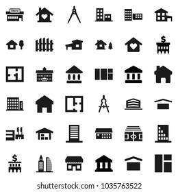 Flat vector icon set - university vector, school building, drawing compass, bank, stadium, dry cargo, hospital, home, cottage, chalet, barn, fence, plan, apartments, office, love, store, mall