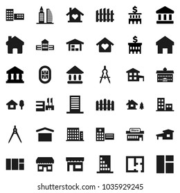 Flat vector icon set - university vector, school building, drawing compass, bank, stadium, dry cargo, hospital, home, cottage, chalet, barn, fence, plan, apartments, office, love, store, mall