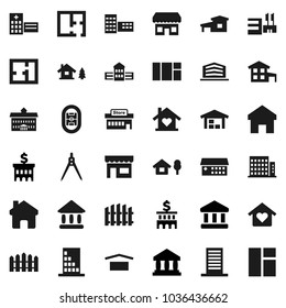 Flat vector icon set - university vector, school building, drawing compass, bank, stadium, dry cargo, hospital, home, cottage, chalet, barn, fence, plan, apartments, office, love, store, mall