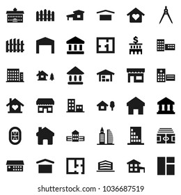 Flat vector icon set - university vector, school building, drawing compass, bank, stadium, dry cargo, hospital, home, cottage, chalet, barn, fence, plan, apartments, office, love, store, window