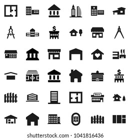 Flat vector icon set - university vector, school building, drawing compass, bank, stadium, dry cargo, hospital, home, cottage, chalet, barn, fence, plan, apartments, office, love, store, mall