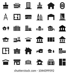 Flat vector icon set - university vector, school building, drawing compass, bank, stadium, dry cargo, hospital, home, cottage, chalet, barn, fence, plan, apartments, office, love, store, mall