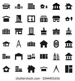 Flat vector icon set - university vector, school building, drawing compass, bank, stadium, dry cargo, home, chalet, barn, fence, plan, apartments, office, love, store, mall, window