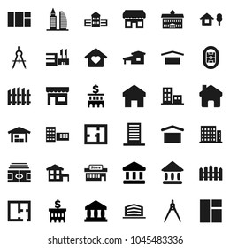 Flat vector icon set - university vector, school building, drawing compass, bank, stadium, dry cargo, home, cottage, chalet, barn, fence, plan, apartments, office, love, store, mall, window