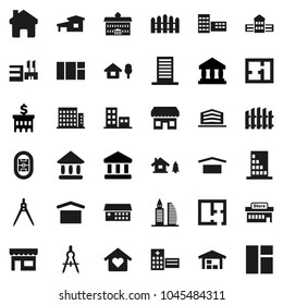 Flat vector icon set - university vector, school building, drawing compass, bank, stadium, dry cargo, hospital, home, cottage, chalet, barn, fence, plan, apartments, office, love, store, mall