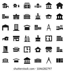 Flat vector icon set - university vector, school building, drawing compass, bank, stadium, dry cargo, hospital, home, cottage, chalet, barn, fence, plan, apartments, office, love, store, mall