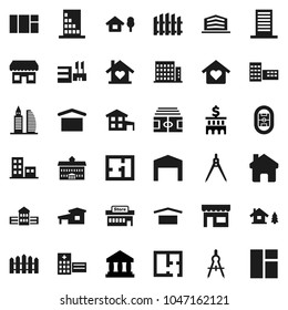 Flat vector icon set - university vector, school building, drawing compass, bank, stadium, dry cargo, hospital, home, cottage, chalet, barn, fence, plan, apartments, office, love, store, mall