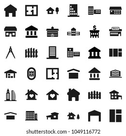 Flat vector icon set - university vector, school building, drawing compass, bank, stadium, dry cargo, hospital, home, cottage, chalet, barn, fence, plan, apartments, office, love, store, mall