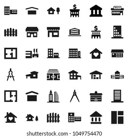 Flat vector icon set - university vector, school building, drawing compass, bank, stadium, dry cargo, hospital, cottage, chalet, barn, fence, plan, apartments, office, love home, store, mall, window
