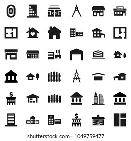 Flat vector icon set - university vector, school building, drawing compass, bank, stadium, dry cargo, hospital, home, cottage, chalet, barn, fence, plan, office, love, store, mall, window