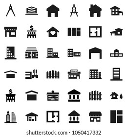 Flat vector icon set - university vector, school building, drawing compass, bank, stadium, dry cargo, home, cottage, chalet, barn, fence, plan, apartments, office, love, store, mall, window