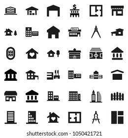 Flat vector icon set - university vector, school building, drawing compass, bank, stadium, dry cargo, hospital, home, cottage, chalet, barn, fence, plan, apartments, office, love, store, mall