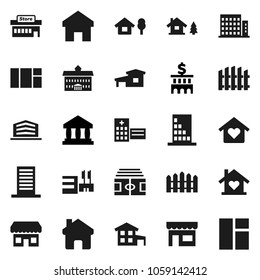 Flat vector icon set - university vector, bank, building, stadium, hospital, home, cottage, chalet, fence, apartments, office, love, store, mall, window