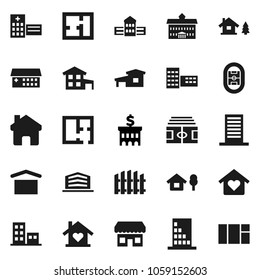 Flaches Vektorsymbol - Universitätsvektor, Schulgebäude, Bank, Stadion, Trockenfracht, Krankenhaus, Haus, Hütte, Chalet, Zaun, Plan, Wohnungen, Büro, Liebe, Laden, Fenster