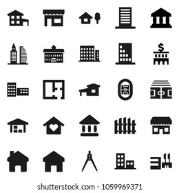 Flat vector icon set - university vector, school building, drawing compass, bank, stadium, home, cottage, chalet, barn, fence, plan, apartments, office, love, store, mall