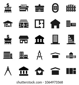 Flat vector icon set - university vector, school building, drawing compass, bank, stadium, dry cargo, home, barn, fence, plan, apartments, love, store, mall, window