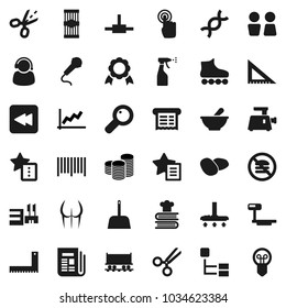 Flat vector icon set - vacuum cleaner vector, scoop, sprayer, water closet, cookbook, pasta, potato, corner ruler, medal, graph, coin stack, buttocks, roller Skates, no fastfood, Railway carriage