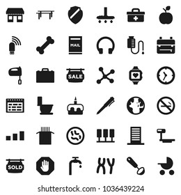 Flat vector icon set - vacuum cleaner vector, toilet, ladle, mixer, pasta, cake, case, backpack, apple fruit, pen, schedule, world, horizontal bar, heart monitor, no smoking, bone, office, clock