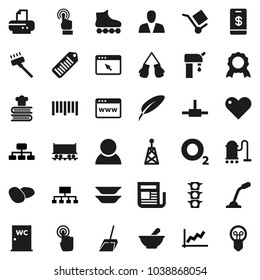 Flat vector icon set - vacuum cleaner vector, scoop, water closet, cookbook, plates, potato, pen, medal, graph, hierarchy, boxing glove, roller Skates, oxygen, Railway carriage, traffic light, cargo