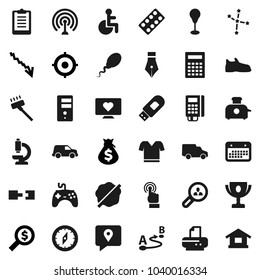 Flat vector icon set - vacuum cleaner vector, splotch, pen, calculator, compass, award cup, constellation, crisis, money bag, search, target, clipboard, punching, snickers, t shirt, heart monitor