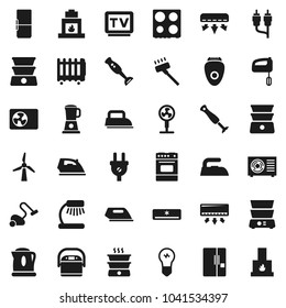 Flat vector icon set - vacuum cleaner vector, iron, oven, double boiler, blender, table lamp, tv, rca, windmill, air conditioner, ari condition, fridge, power plug, mixer, multi cooker, epilator