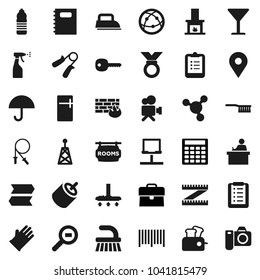 Flat Vector Icon Set - Vacuum Cleaner Vector, Fetlock, Sprayer, Rubber Glove, Copybook, Student, Clipboard, Molecule, Case, Calculator, Measuring, Jump Rope, Hand Trainer, Medal, Water Bottle, Glass