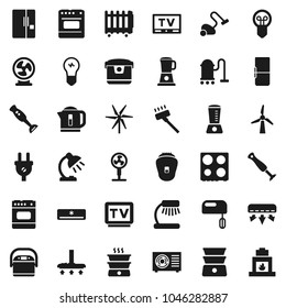 Flat vector icon set - vacuum cleaner vector, oven, double boiler, blender, table lamp, tv, windmill, air conditioner, ari condition, fridge, power plug, mixer, multi cooker, epilator, fan, kettle