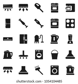 Flat vector icon set - vacuum cleaner vector, bucket, kettle, oven, blender, air conditioner, fridge, washer, coffee maker, hood