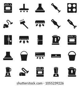 Flat vector icon set - vacuum cleaner vector, bucket, kettle, oven, blender, air conditioner, fridge, hood