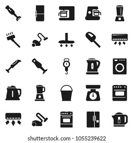 Flat vector icon set - vacuum cleaner vector, bucket, kettle, scales, oven, blender, fridge, washer, coffee maker, air conditioner