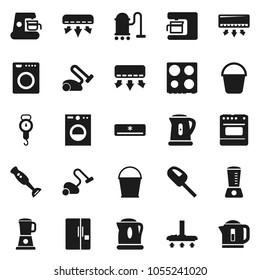 Flat vector icon set - vacuum cleaner vector, bucket, kettle, scales, oven, blender, air conditioner, fridge, washer, coffee maker