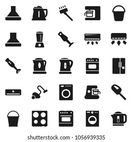 Flat vector icon set - vacuum cleaner vector, bucket, kettle, oven, blender, air conditioner, fridge, washer, coffee maker, hood