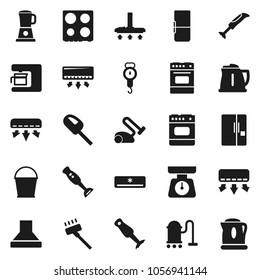 Flat vector icon set - vacuum cleaner vector, bucket, kettle, scales, oven, blender, air conditioner, fridge, coffee maker, hood
