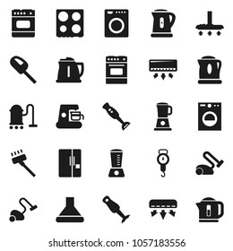 Flat vector icon set - vacuum cleaner vector, kettle, scales, oven, blender, air conditioner, fridge, washer, coffee maker, hood