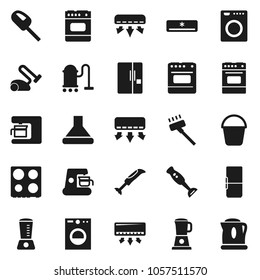 Flat vector icon set - vacuum cleaner vector, bucket, oven, blender, air conditioner, fridge, washer, coffee maker, hood, kettle