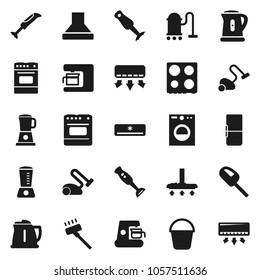 Flat vector icon set - vacuum cleaner vector, bucket, kettle, oven, blender, air conditioner, fridge, washer, coffee maker, hood