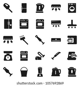 Flat vector icon set - vacuum cleaner vector, bucket, kettle, scales, oven, blender, air conditioner, fridge, washer, coffee maker