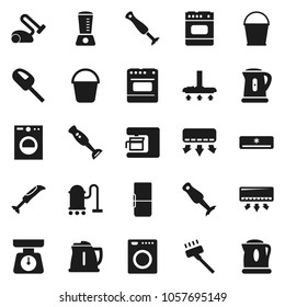 Flat vector icon set - vacuum cleaner vector, bucket, kettle, scales, blender, air conditioner, fridge, washer, coffee maker, oven