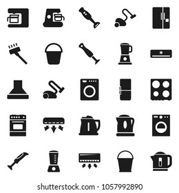 Flat vector icon set - vacuum cleaner vector, bucket, kettle, oven, blender, air conditioner, fridge, washer, coffee maker, hood