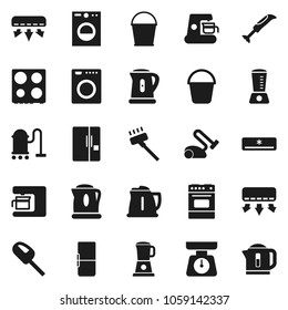 Flat vector icon set - vacuum cleaner vector, bucket, kettle, scales, oven, air conditioner, fridge, washer, coffee maker, blender