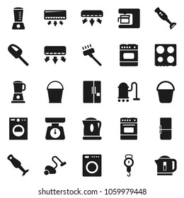 Flat vector icon set - vacuum cleaner vector, bucket, scales, oven, blender, air conditioner, fridge, washer, coffee maker, kettle