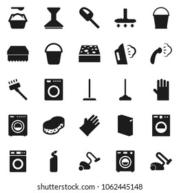 Flat vector icon set - vacuum cleaner vector, mop, bucket, sponge, car fetlock, steaming, washer, washing powder, cleaning agent, rubber glove