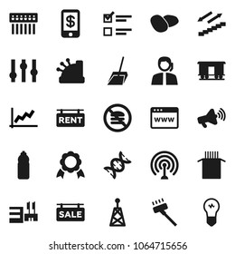 Flat vector icon set - vacuum cleaner vector, scoop, pasta, potato, medal, exam, graph, water bottle, stairways run, no fastfood, support, Railway carriage, antenna, loudspeaker, settings, dna, hub
