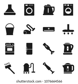 Flat vector icon set - vacuum cleaner vector, bucket, kettle, oven, blender, air conditioner, fridge, washer, hood