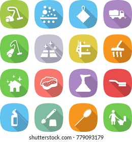 flat vector icon set - vacuum cleaner vector, filter, rag, sweeper, clean floor, skyscrapers cleaning, house, sponge with foam, plunger, brush, toilet cleanser, duster