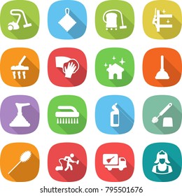 flat vector icon set - vacuum cleaner vector, rag, skyscrapers cleaning, wiping, house, plunger, brush, toilet cleanser, duster, home call